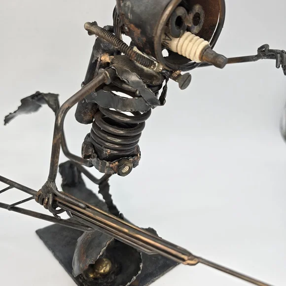 Vintage 1971 K Moore Scrap Metal Diver Sculpture Spear Pearl Signed Art - Picture 16 of 16